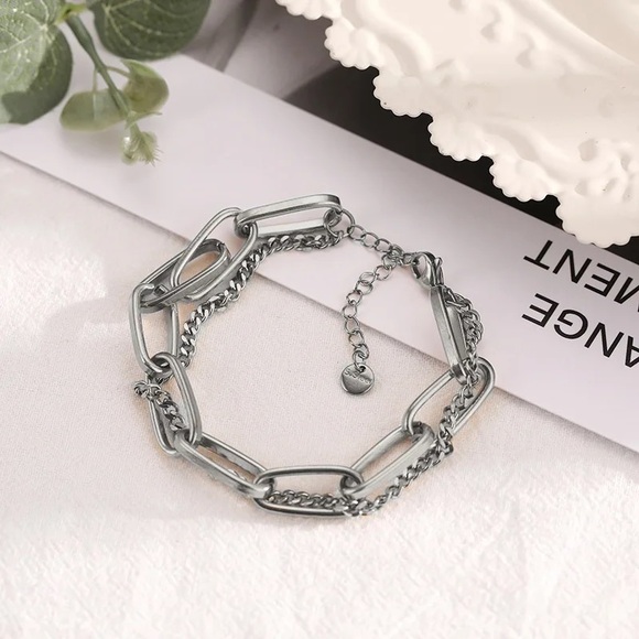 Exaggerated Cuban 18K Gold Titanium Steel Hollow Thick Double Chain Bracelet - Picture 2 of 11